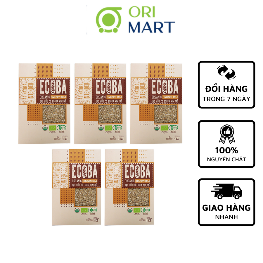 Combo 3 Gạo Lứt Trắng Hữu Cơ ECOBA Kim Mễ Ecoba Organic Brown Rice Thơm Ngon Mềm Dẻo Tốt Cho Sức Khoẻ Túi 1Kg ORIMART