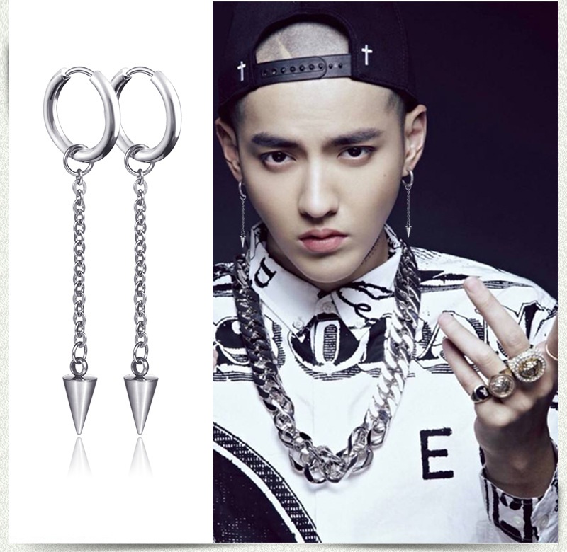 Bông tai khuyên tai idol sợi mắt xích hình nón style unisex