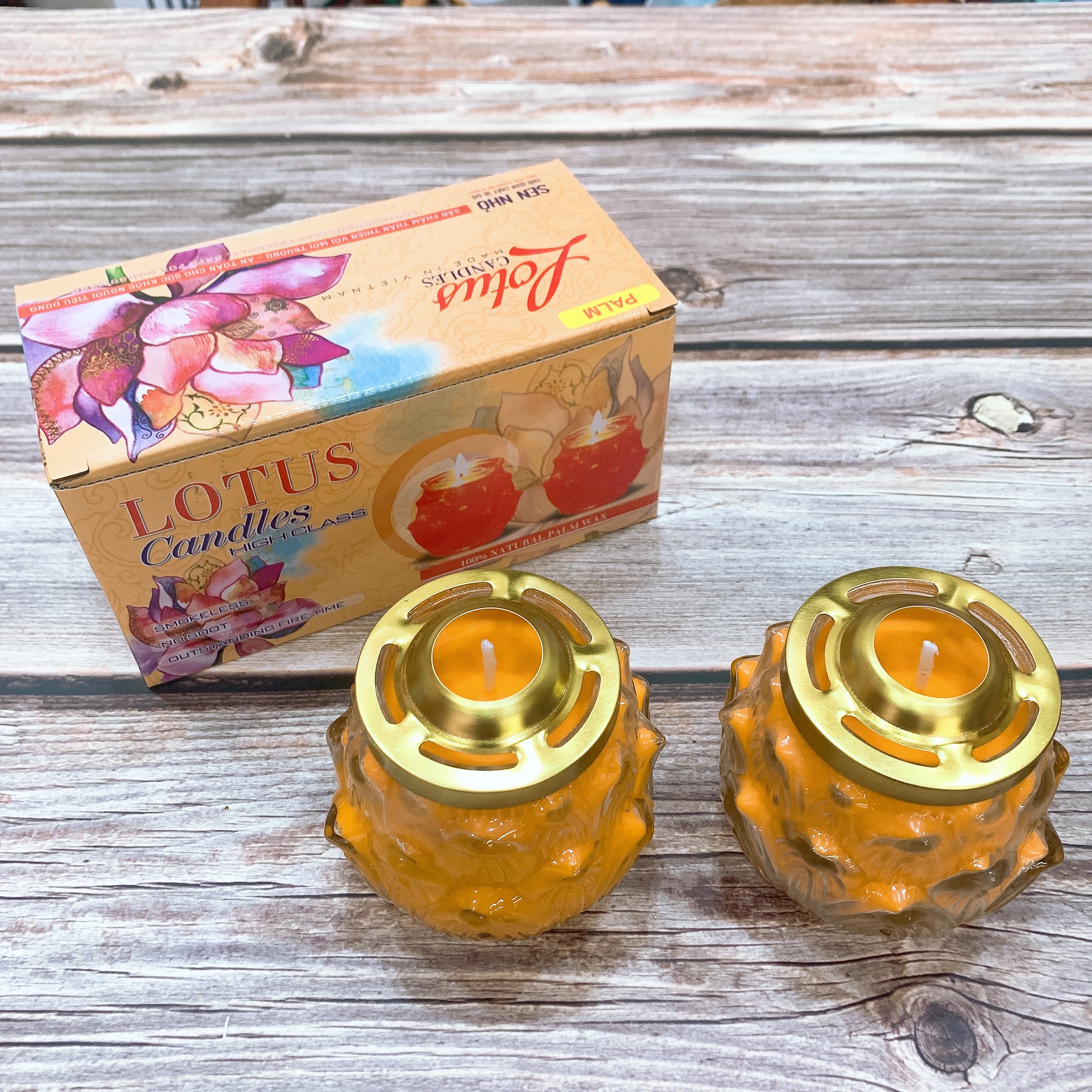 Đôi nến lotus 1 bấc nguyên liệu bơ thực vật, mã lotus 120