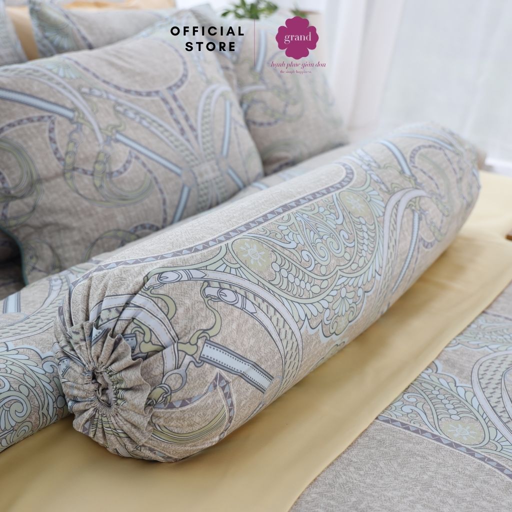 Vỏ gối ôm lụa sateen, tơ thiên nhiên Hàn Quốc by GRAND, kích thước 33x100, hoạ tiết hoa văn cổ điển, sang trọng