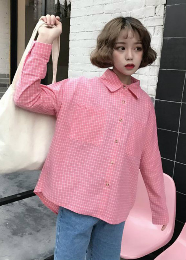 Áo sơ mi oversized caro Mã: AM1218 - HỒNG