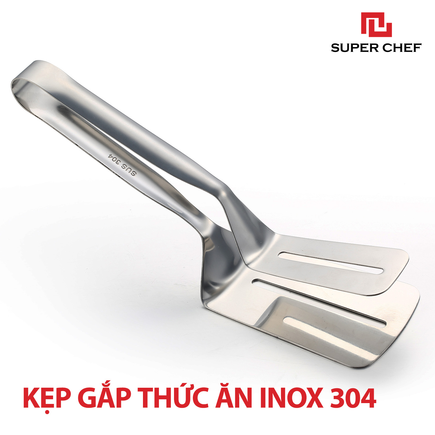 Kẹp Gắp Thức Ăn Inox 304  Cao Cấp Cán Dài Super Chef Sáng Bóng, Tiện Lợi Hỗ Trợ  Chiên, Nướng, Luộc,.. và Siêu Bền Bỉ ( 24* 7.5 * 10.5cm)