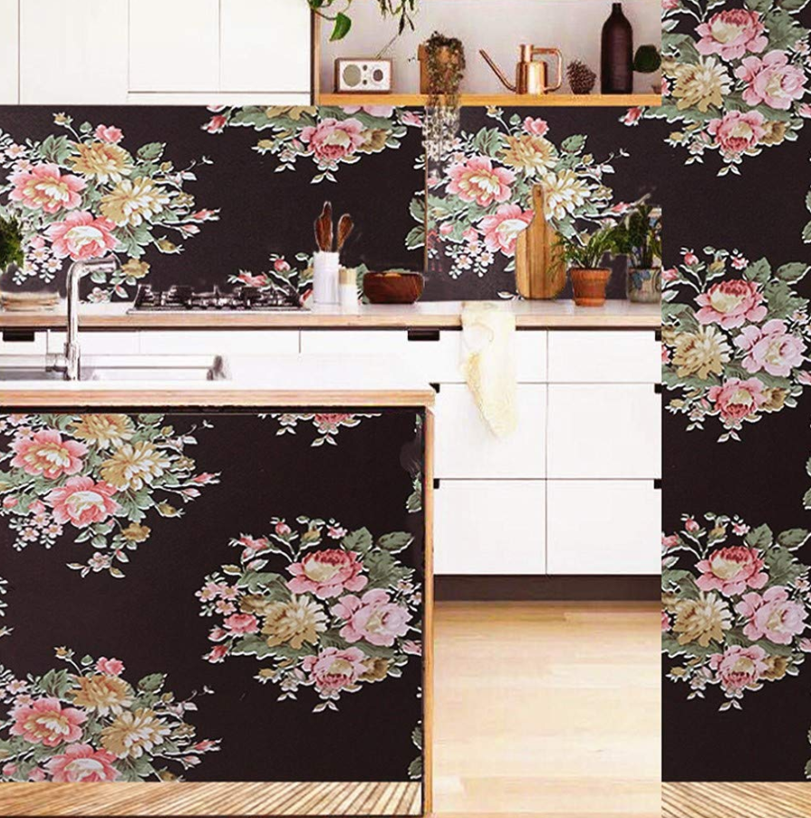 Combo 10 mét giấy dán tường, decal dán tường trang trí nhà cửa HOA PHÙ DUNG ĐEN khổ 45cm