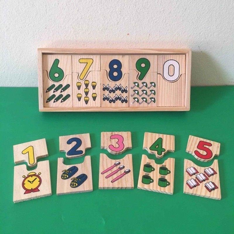 Giáo cụ Montessori hộp ghép số và học đếm bằng gồ an toàn cho bé