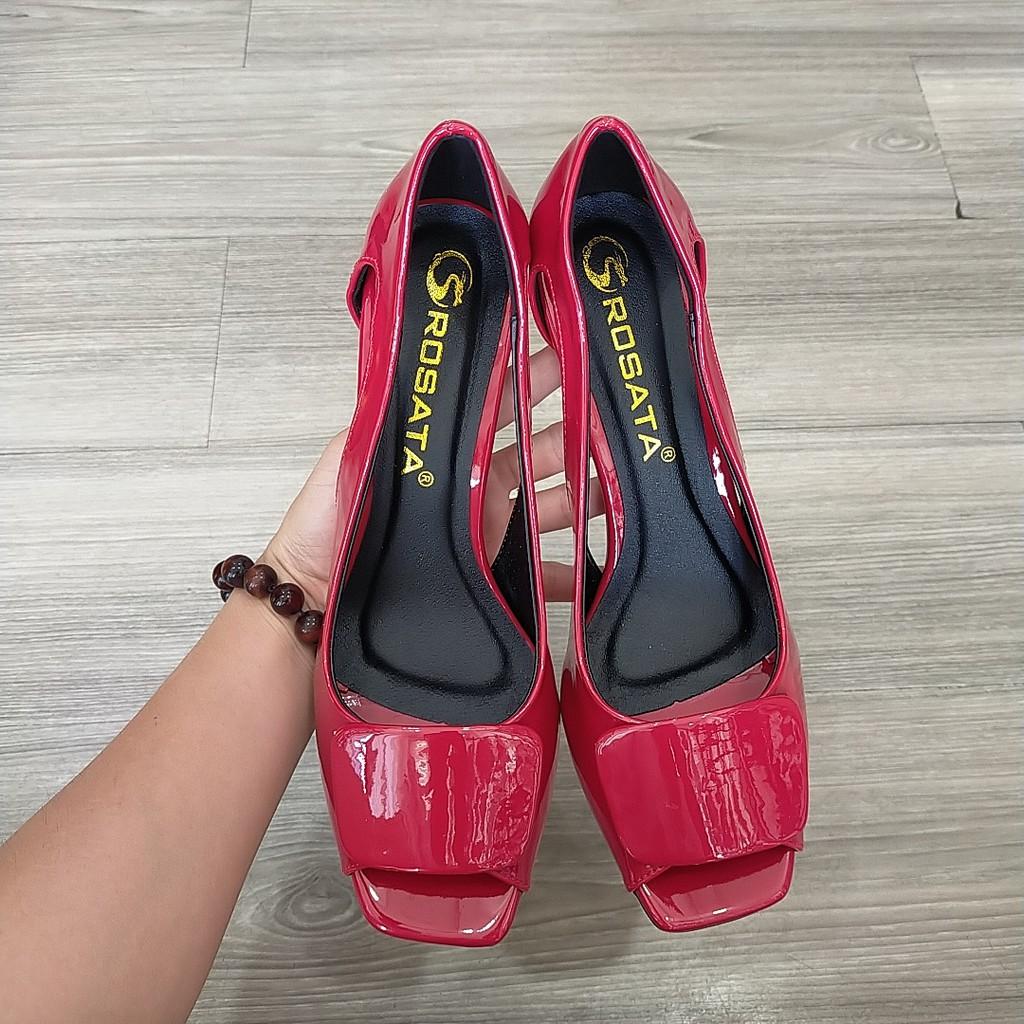 Giày cao gót nữ hở mũi, da bóng khoét eo cao cấp ROSATA RO329 7p - HÀNG VIỆT NAM