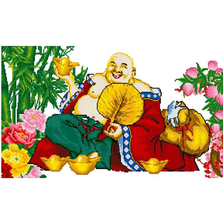 Tranh đính đá - Tranh thêu chữ thập Phật Di Lặc - size: 90*55cm - tự thêu