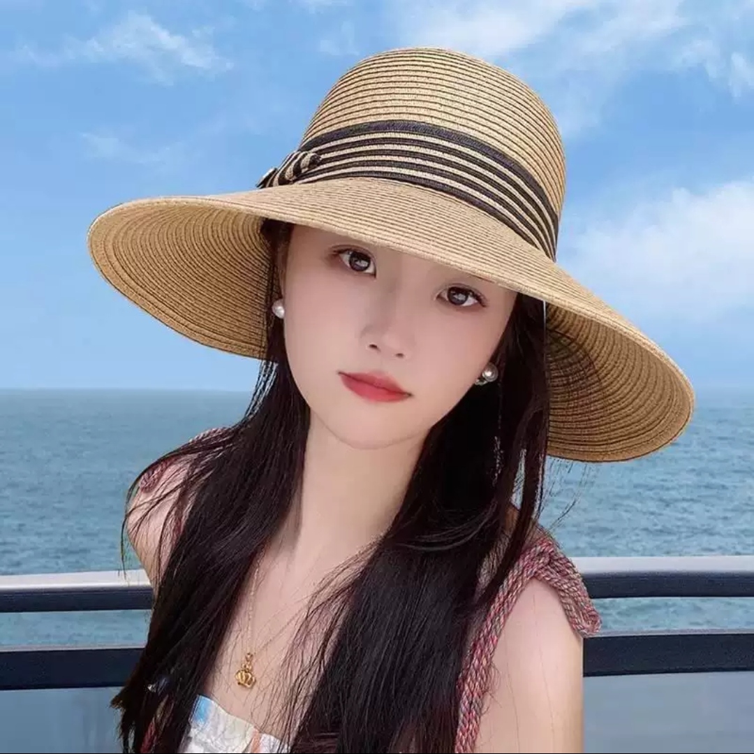 Nón Rộng Vành Đi Du Lịch Biển Mũ Rộng Nữ Chất Liệu Cói Thoáng Mát Viền Sọc Thời Trang Mới Cho Nữ dona25070302