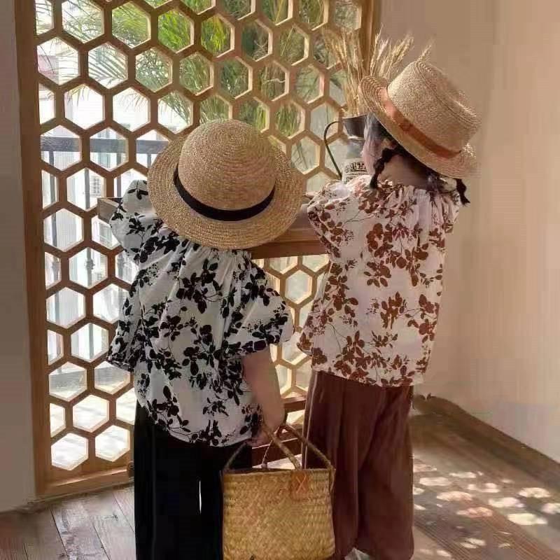 Bộ Tay Phồng Quần Dài Thoáng Khí Mùa Hè Cho Bé Gái