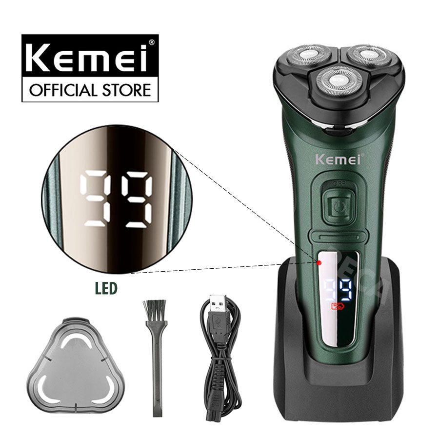 Máy Cạo Râu Khô Và Ướt Kemei Km - 2805 Chống Thấm Nước Ipx7 Công Suất Mạnh 5W Pin Trâu Sạc Usb Nhanh Trong 1 Giờ Tặng Kèm Đế Đỡ Cất Giữ Máy Tiện Lợi - Hãng Phân Phối Chính Thức - Xanh