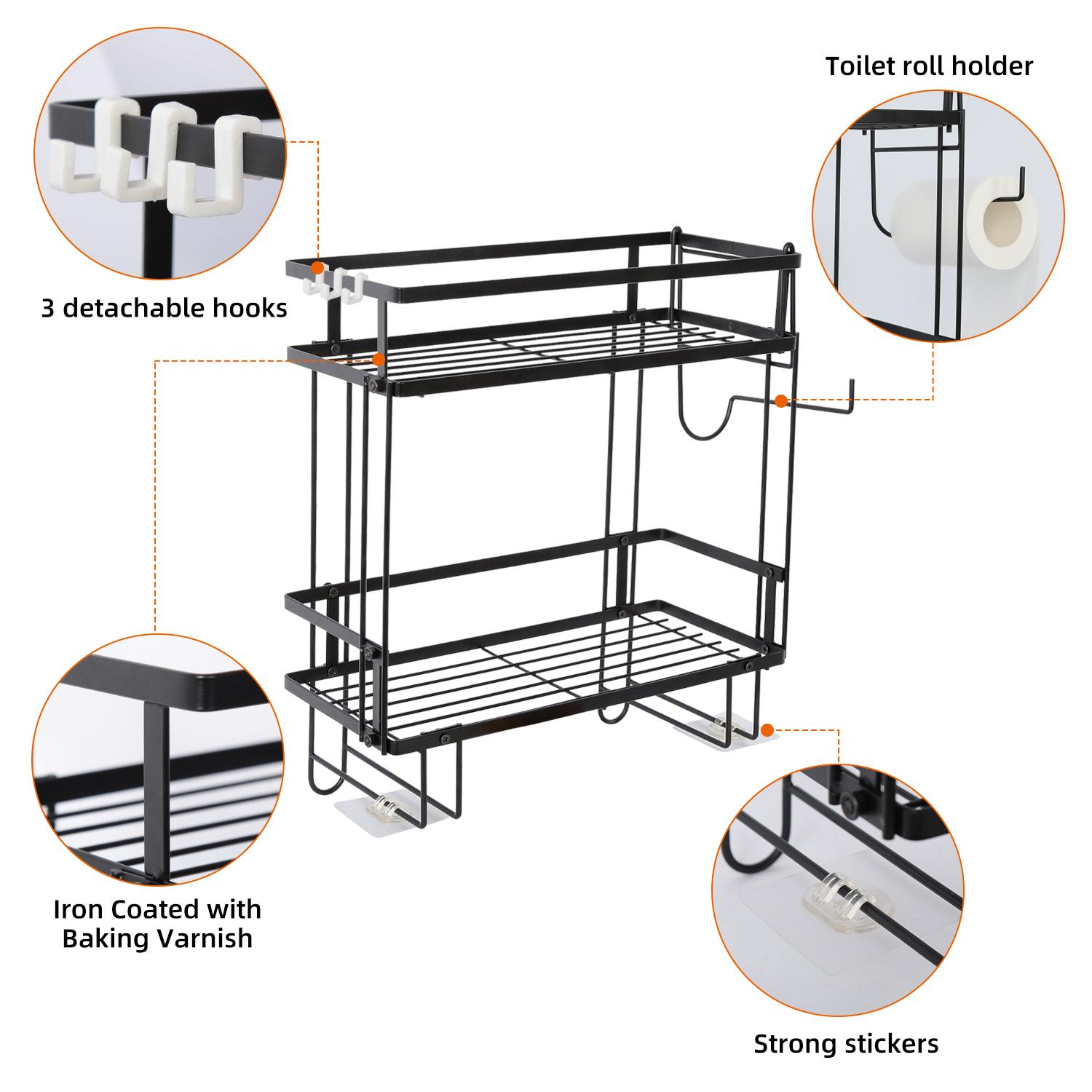 Over The Toilet 2-Tier Storage Shelf Wall Mounted Bathroom Storage Shelf Versatile Toilet Rack No Drilling Space Saving