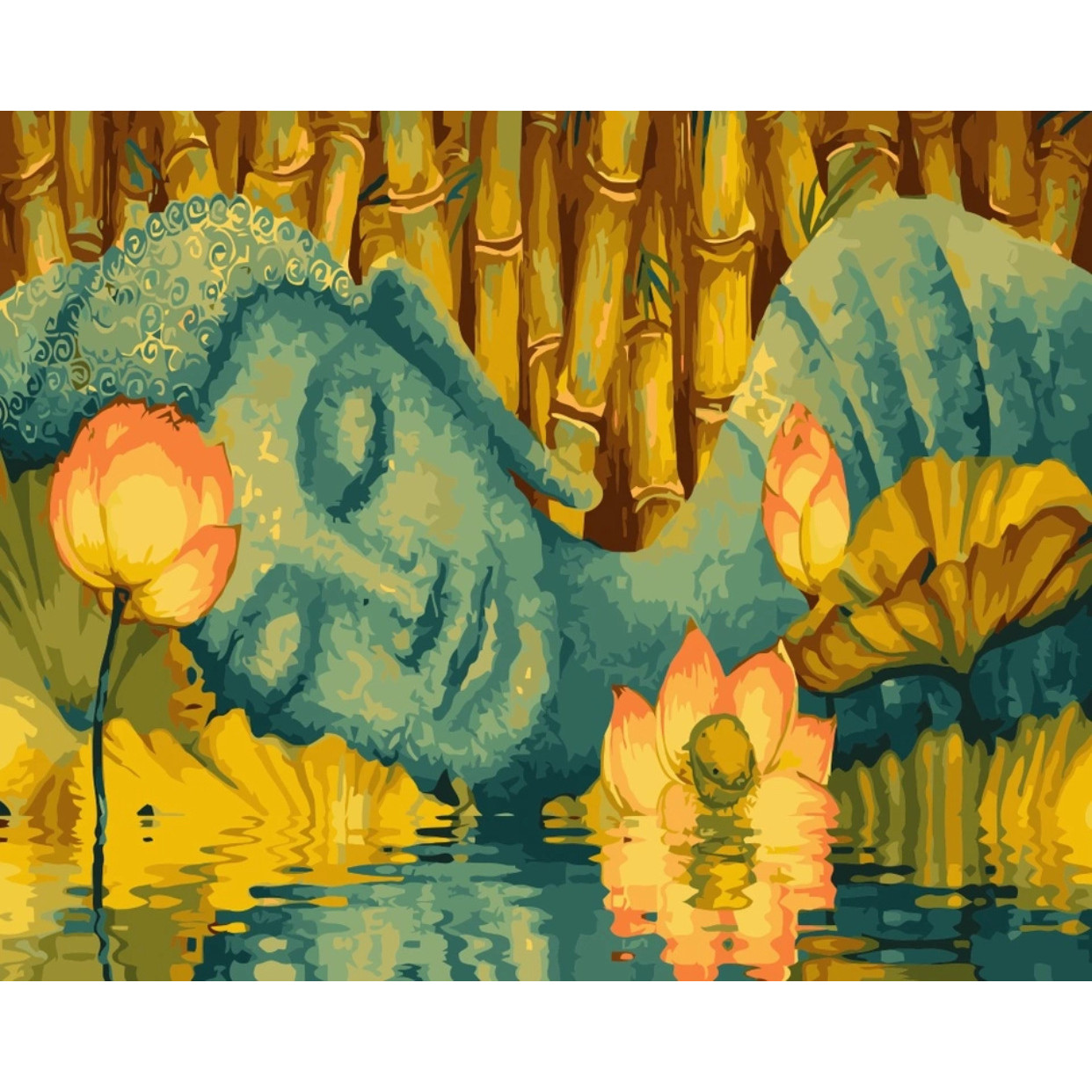 Tranh sơn dầu số hoá tự vẽ - Đức Phật và hoa sen SDDP01232