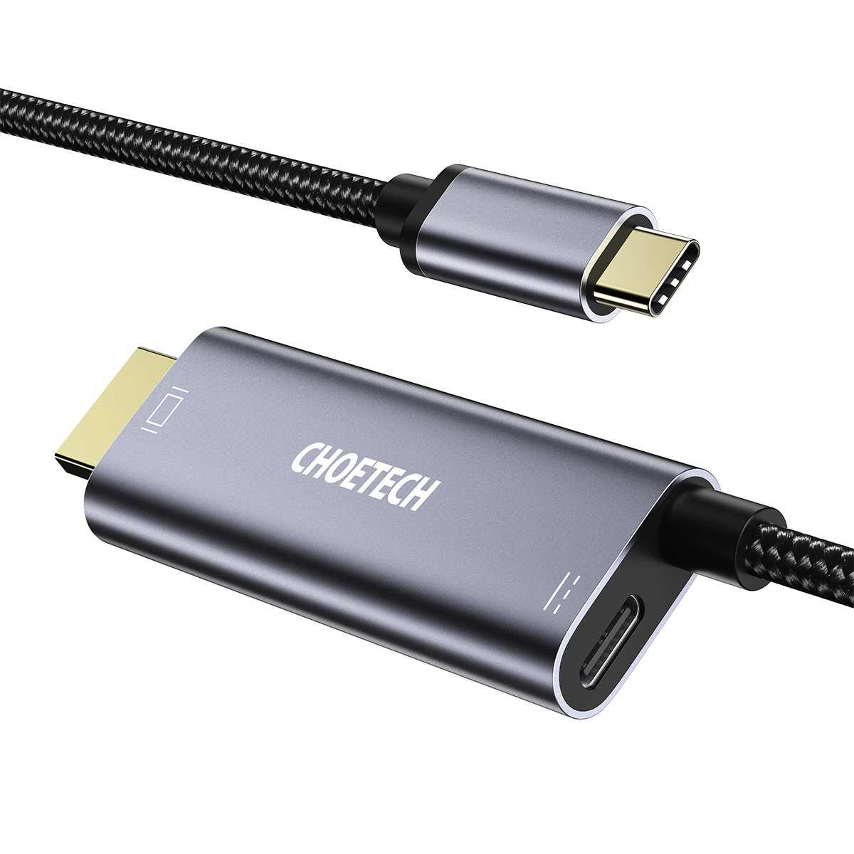 Dây Cáp Chuyển Đổi Type C To HDMI 4K 60Hz CHOETECH XCH-M180 Dây Nylon Dài 1.8M, Tương Thích Thunderbolt 3 Dành Cho Macbook, Kèm Cổng Type C Sạc Nhanh 60W - Hàng Chính Hãng