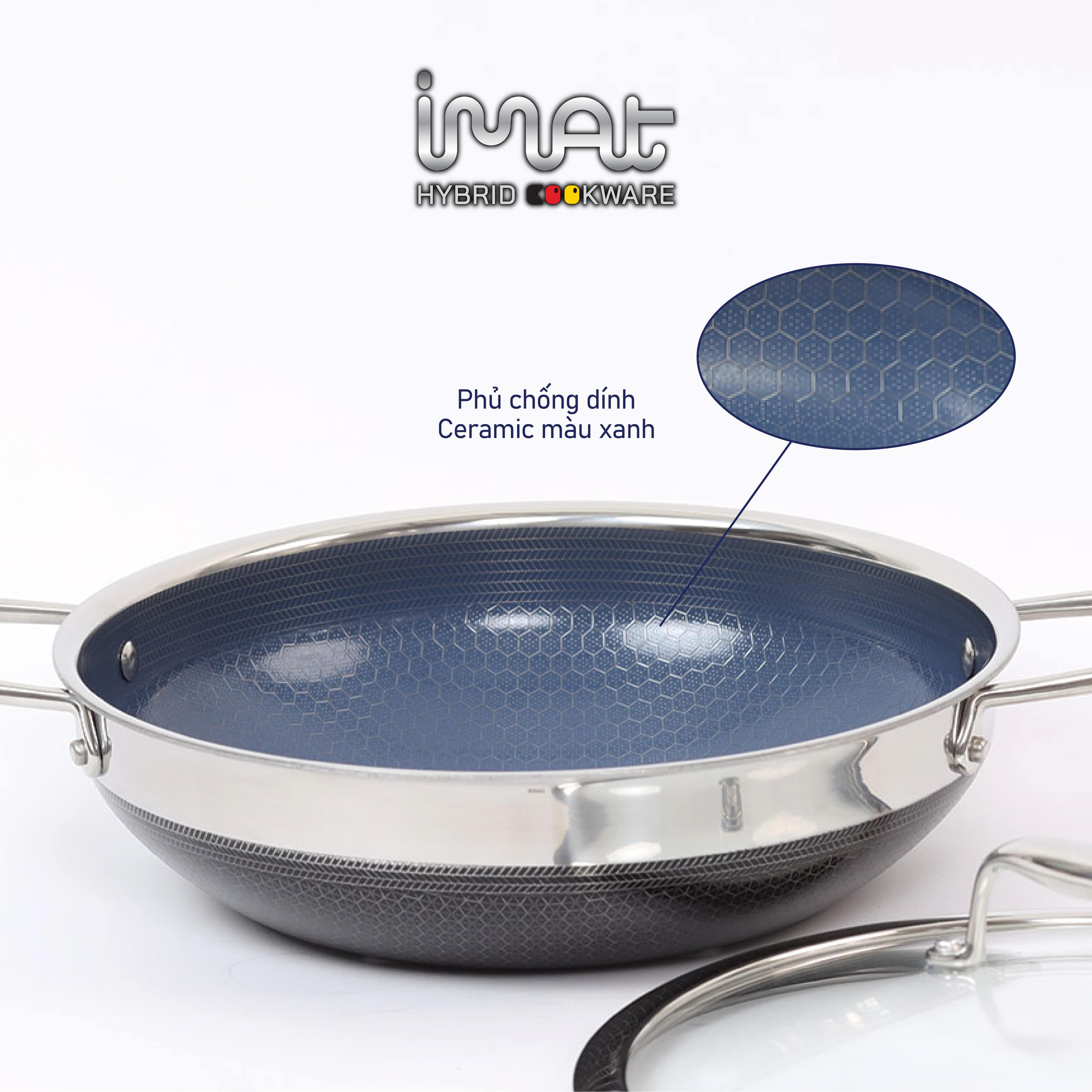 Chảo xào đa năng iMAT Hybrid lòng xanh mới, đường kính 22cm. Chiên, xào, áp chảo..
