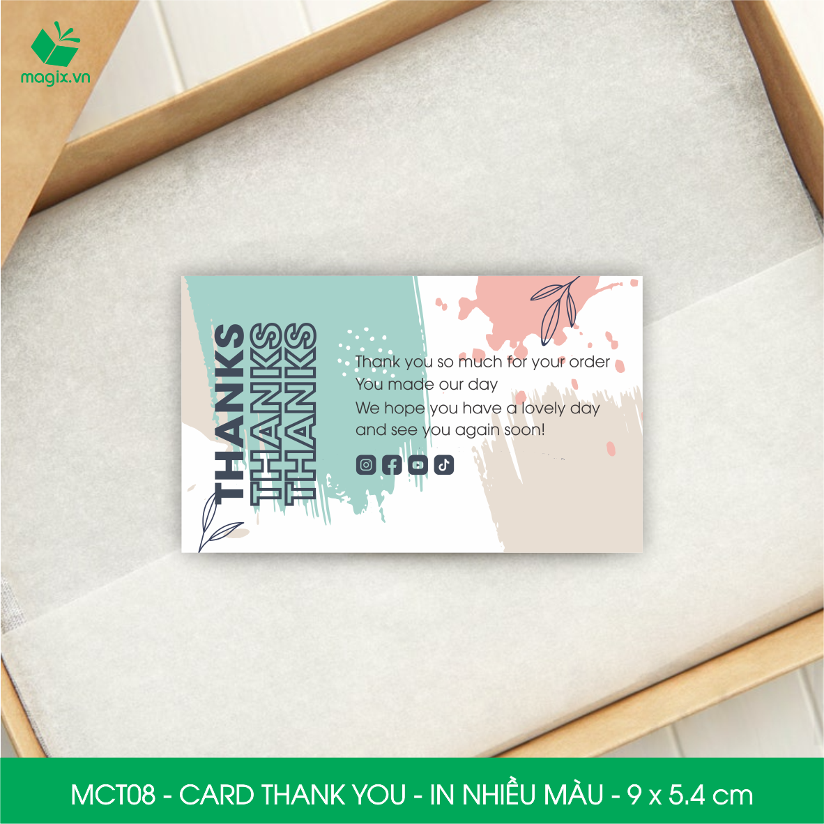 MCT08 - 9x5.4 cm - 1000 Card Thank you, Thiệp cảm ơn khách hàng, card cám ơn cứng cáp sang trọng