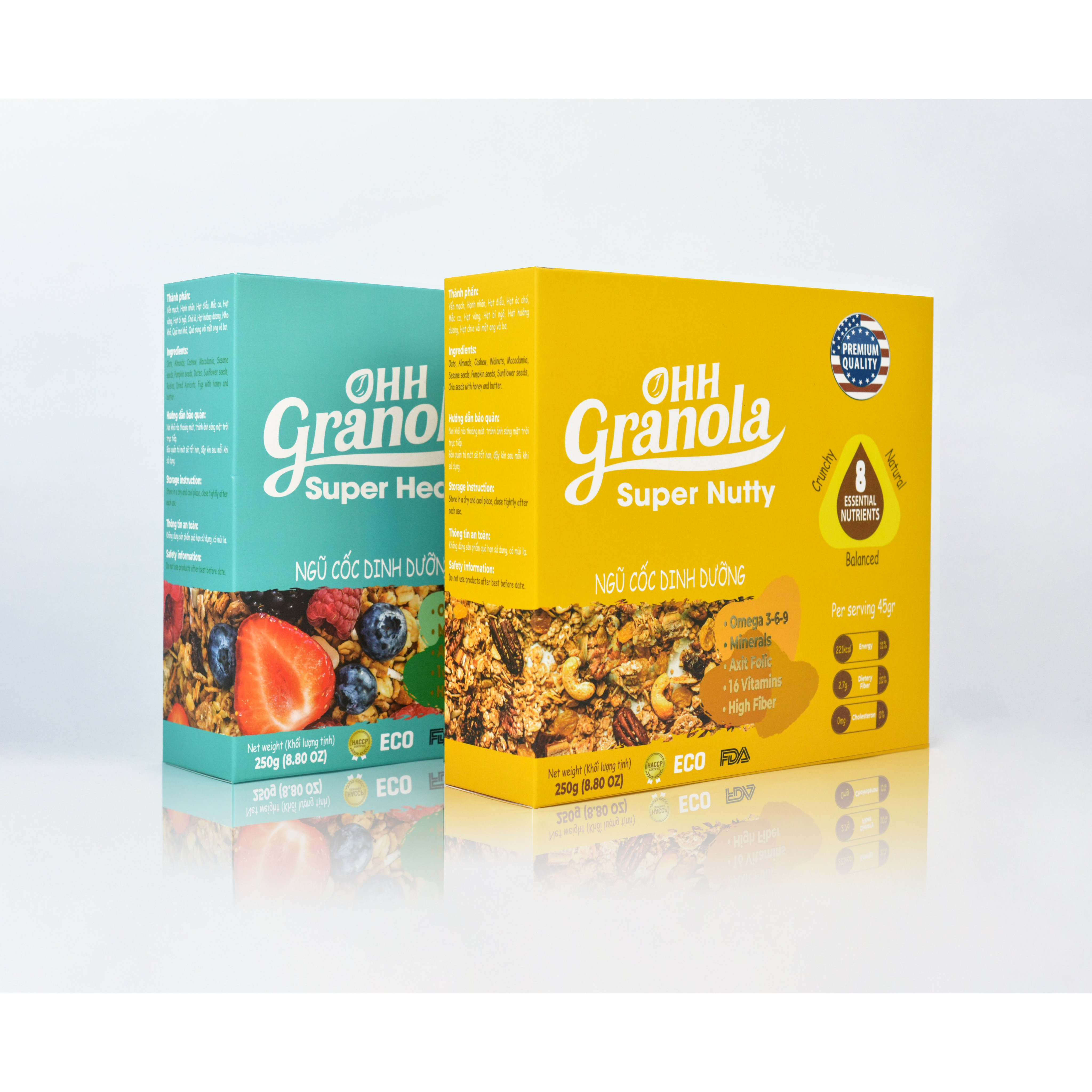 OHH Granola Ngũ Cốc Giảm Cân, Ăn Kiêng + Ngũ Cốc Lợi SữaYến mạch, hạt chia, hạt óc chó, Ohh Granola, Combo 2 Hộp X 250g, Tiêu chuẩn FDA Hoa Kỳ