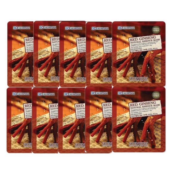 Bộ 10 Gói Mặt Nạ Tái Tạo Phục Hồi Da 3D Foodaholic Red Ginseng Natural Essence Mask Chiết Xuất Hồng Sâm 23ml x10