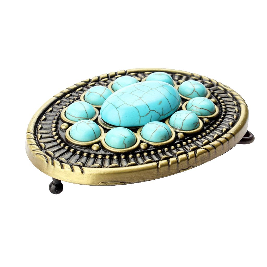 Cowboy Belt Buckle Bronze Alloy Metal Oval Turquoise Belt Buckle