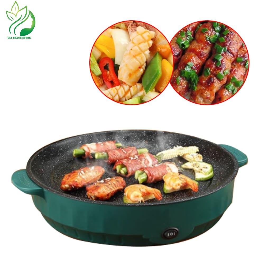 Yumeshop94 Chảo Nướng Điện Chống Dính Mini Size 22cm vân đá ,Bếp Nướng Bằng Điện BBQ Kiểu Hàn Quốc