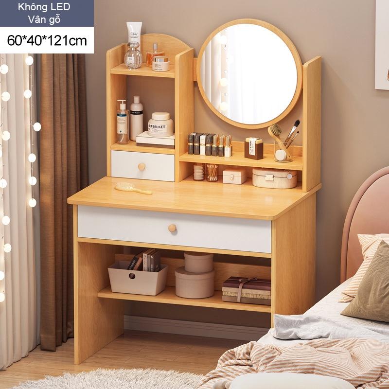 Bàn trang điểm tích hợp đèn LED cảm ứng thông minh, bàn phấn kèm ngăn kéo để đồ tện lợi, chân gỗ tự nhiên chắc chắn
