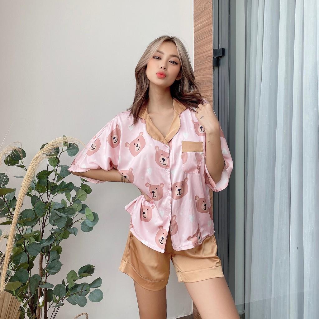 Bộ Lụa Cánh Dơi Họa Tiết Mặc Nhà