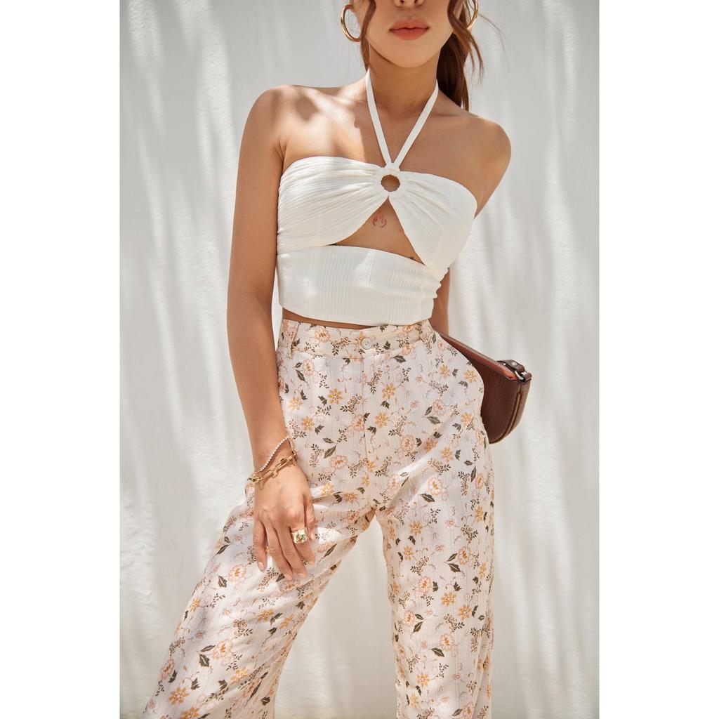 Nene Clothing - Áo croptop trắng cột dây