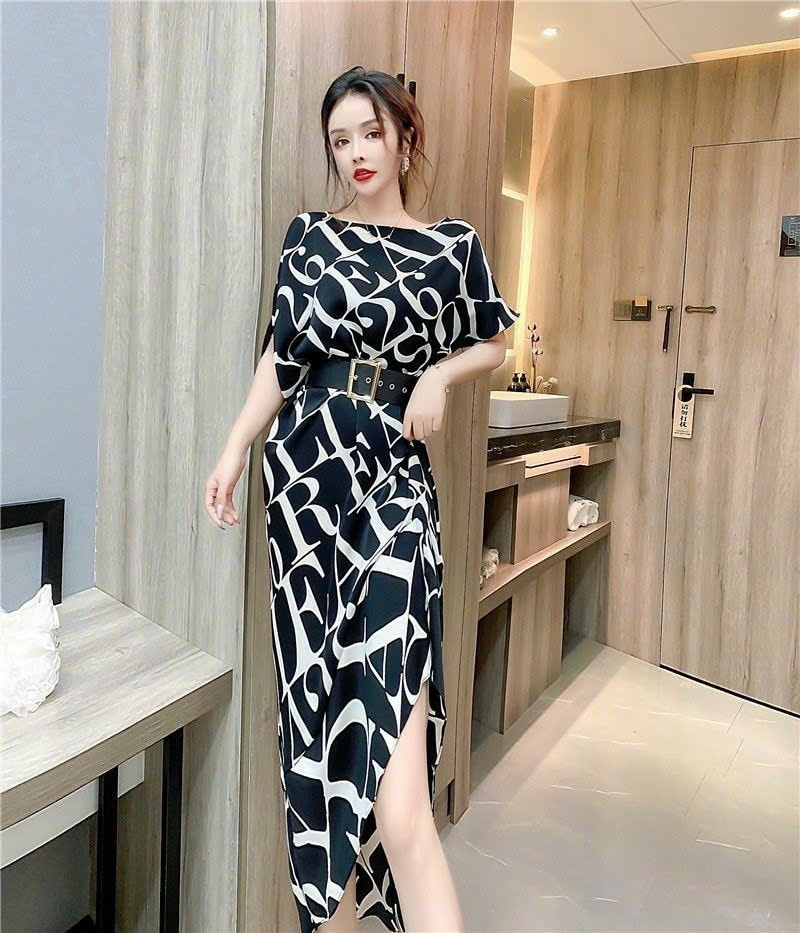 ĐẦM SUÔNG LỤA HỌA TIẾT KÈM BEFT