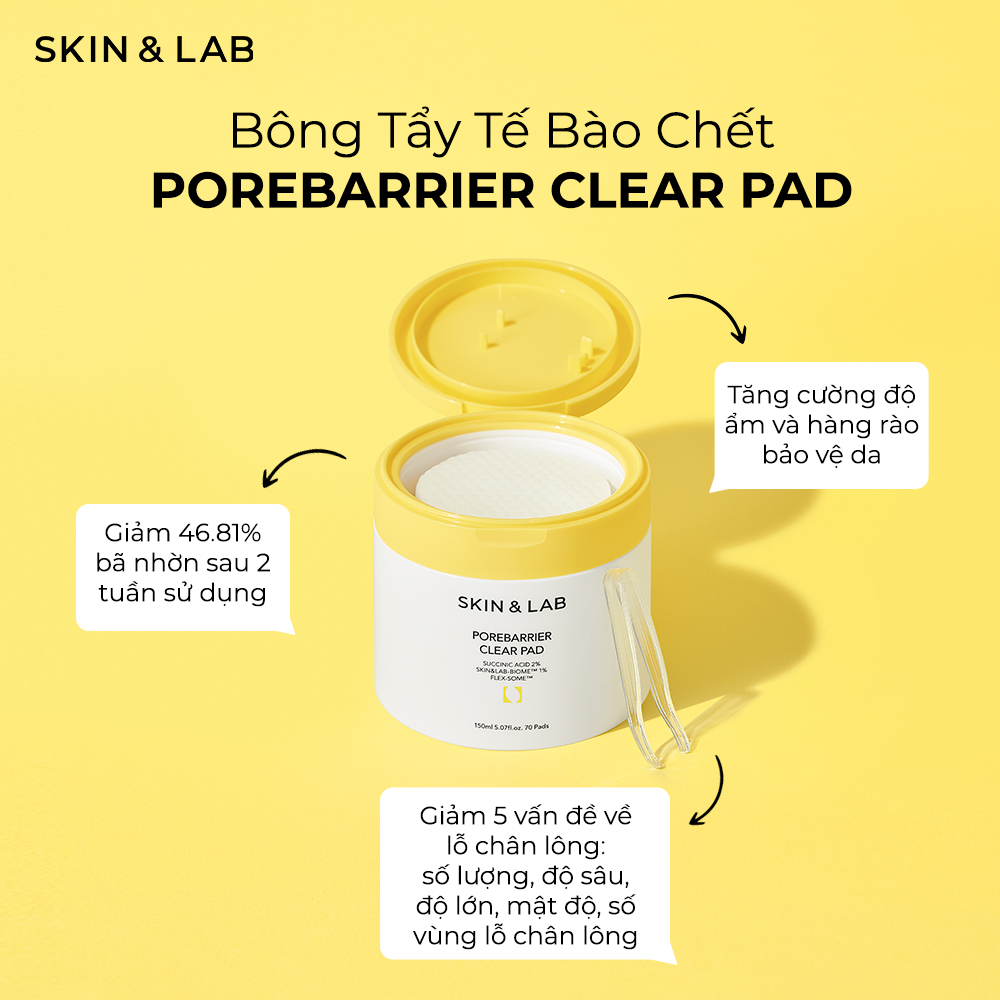 Miếng Pad Làm Sạch Da Và Tẩy Tế Bào Chết Với 2% Succinic Acid SKIN&amp;LAB Porebarrier Clear Pad 70 Miếng