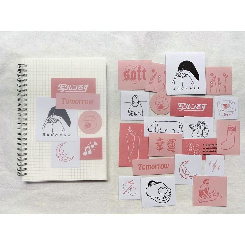 Set 40 Sticker Theo Tone Màu Tím Hồng Xanh Vàng - Hình Dán Theo Màu