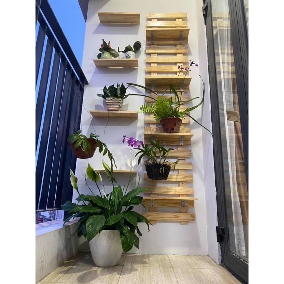 Kệ treo tường giá treo cây cảnh mini ngoài trời trang trí nhà cửa ban công chung cư 200x40 cm và 8 thanh ngang kết hợp