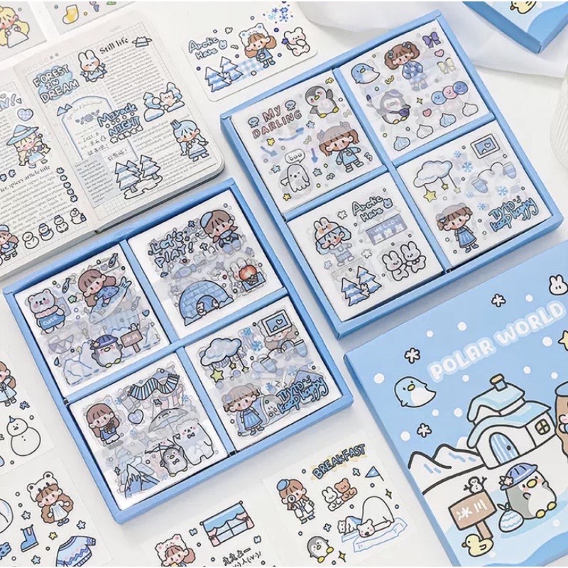 Sticker hộp 100 tấm cute Polar World