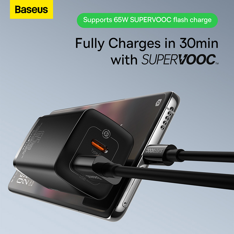 Cốc sạc nhanh Baseus GaN2 lite Fast Charger C+U 65W CN (SUPER VOOC) (hàng chính hãng