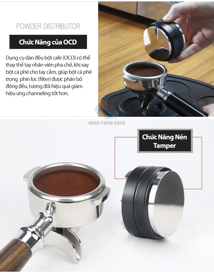 Dụng cụ dàn đều kiêm nén cà phê 2 trong 1, phân bổ cafe OCD và Tamper cho pha chế cà phê máy Espresso chuyên nghiệp, hàng chính hãng