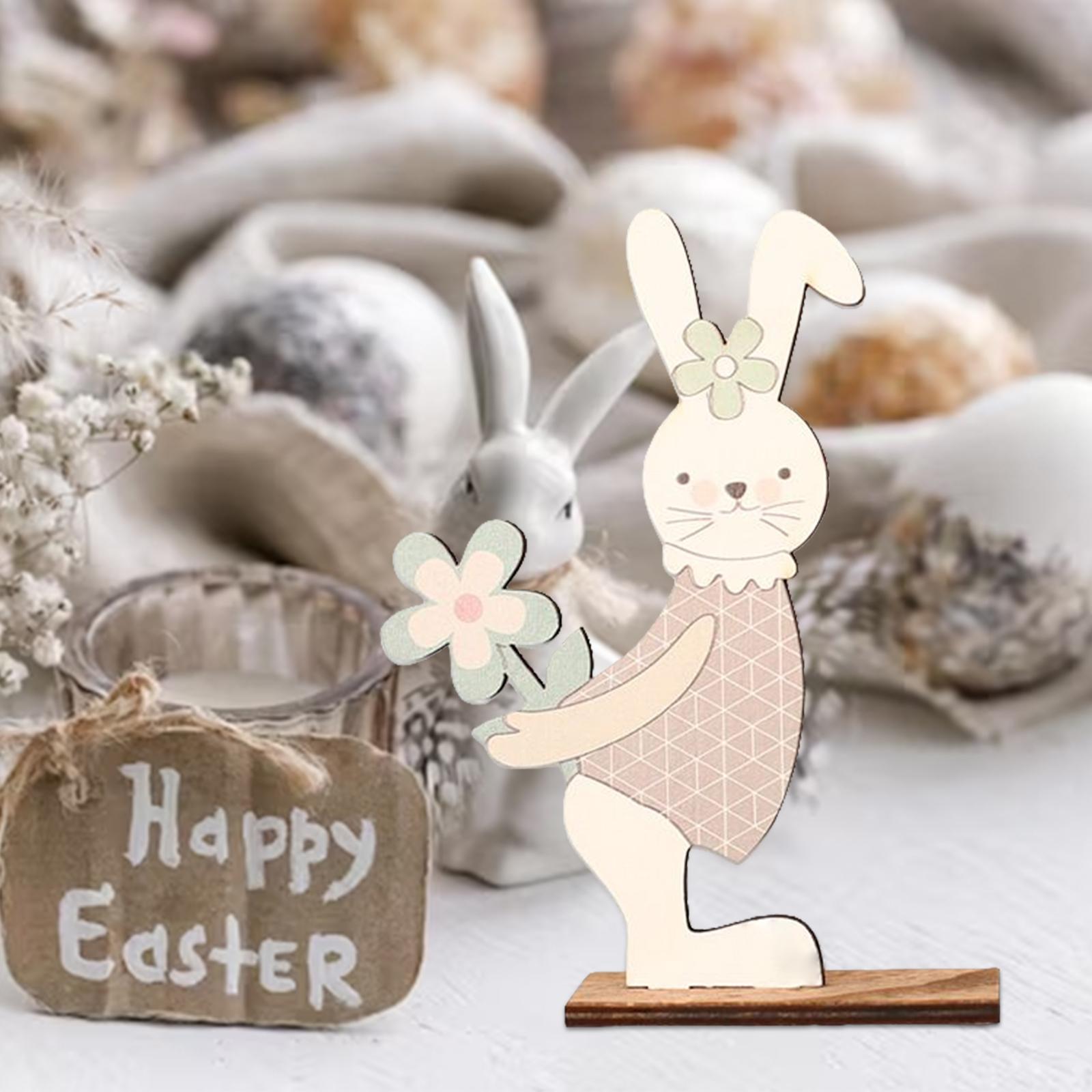 2Pcs Cute Easter Standing Bunny Wooden Table Decoration