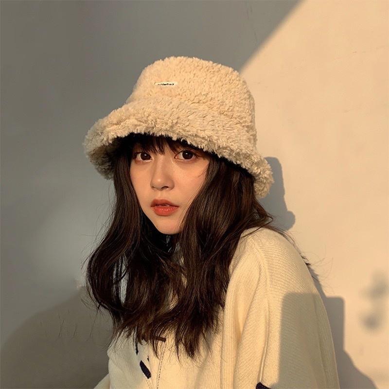 Mũ lông cừu bucket retro phong cách hàn quốc giữ ấm thu đông ulzzang