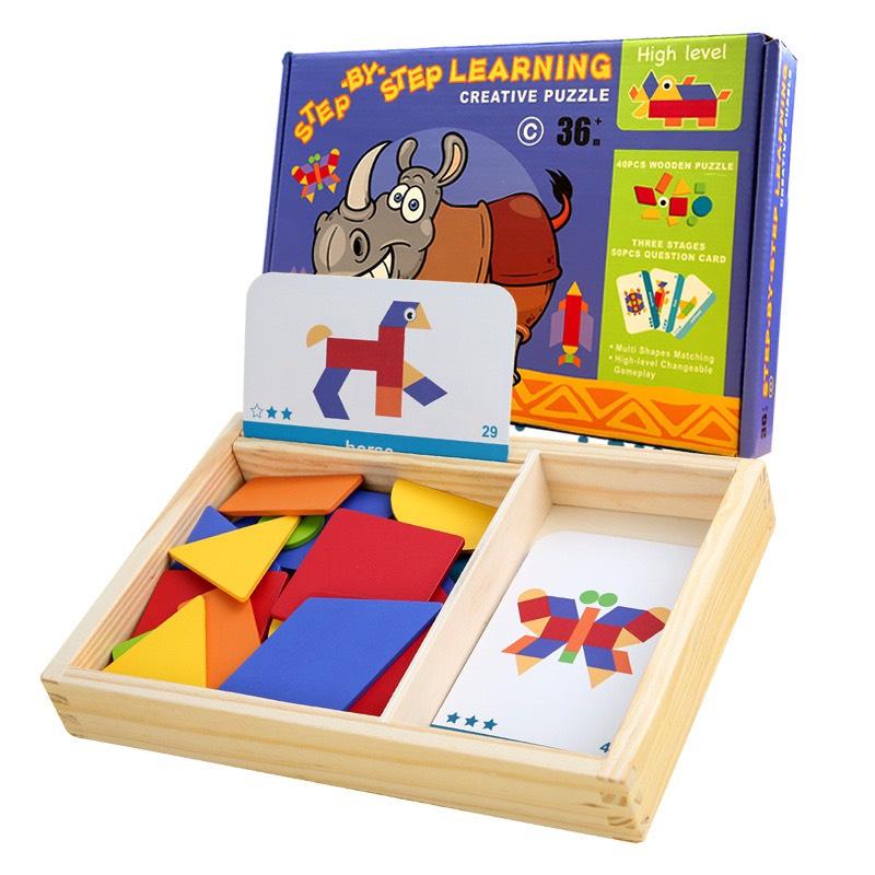 Bộ đồ chơi ghép hình nối phát triển trí tuệ STEP BY STEP LEARNING CREATIVE PUZZLE 3 cấp độ