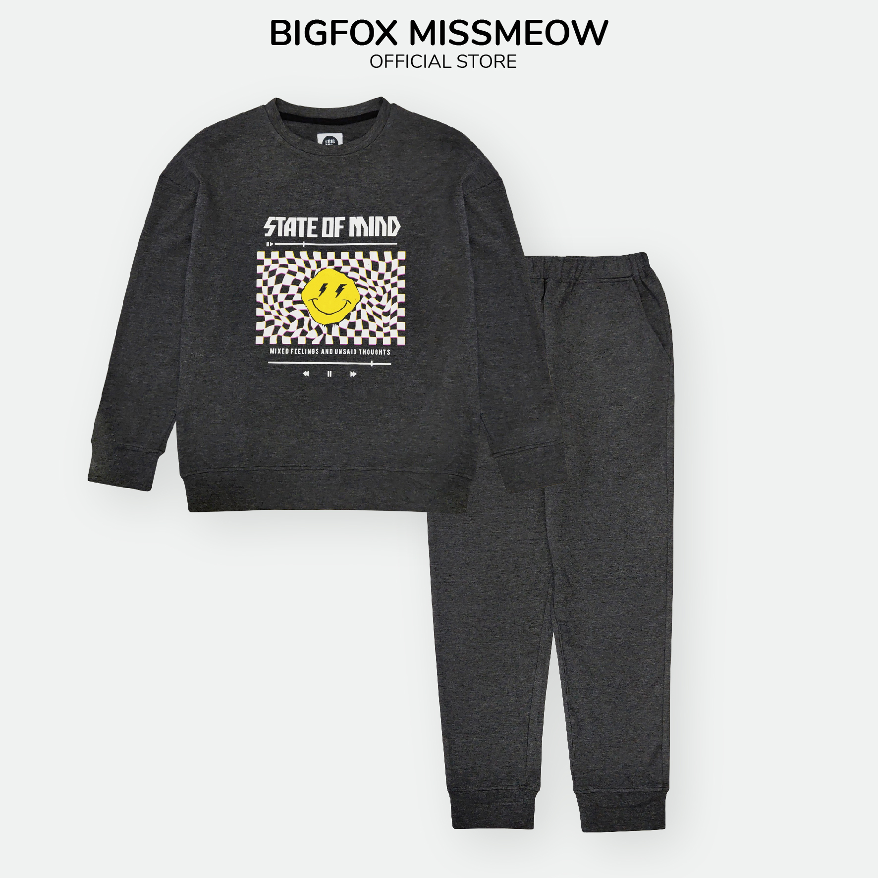 Bộ dài tay bé trai BIGFOX - MISS MEOW size đại, bộ thu đông cho bé phong cách Âu Mỹ hình in Mặt cười 41- 56kg QATE