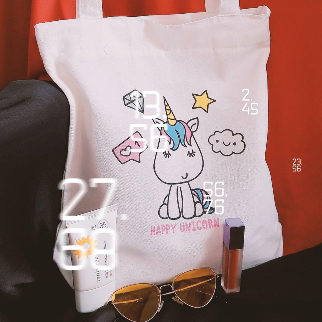 ~ SO HOT ~Túi Tote Trắng Kỳ Lân Unicorn Cực Đáng Yêu