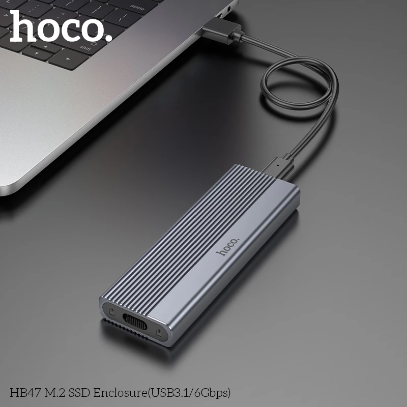 Box đựng ổ cứng Enclosure cho ổ SSD M2 Sata Hoco HB47 hợp kim nhôm tốc độ 6Gbps (đọc 400MB/s, ghi 400MB/s) _ Hàng chính hãng