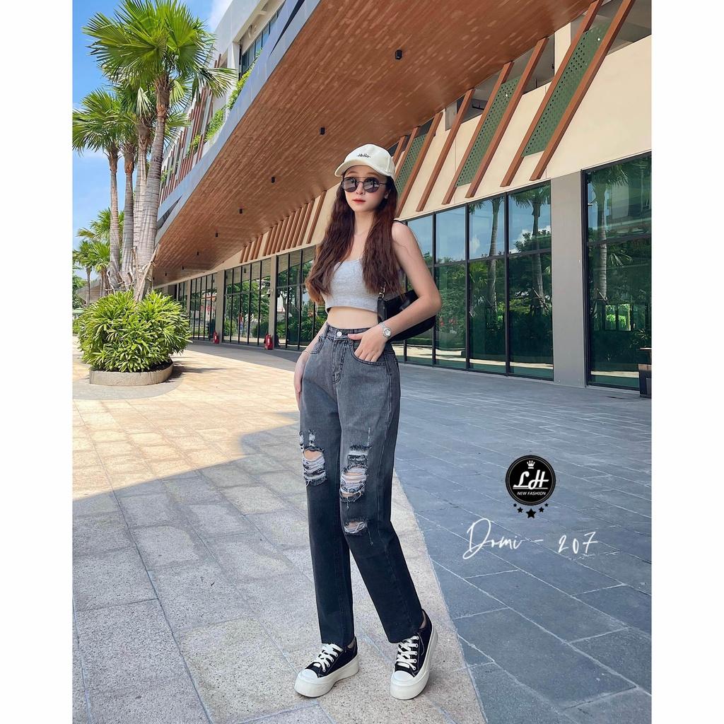 Quần bò baggy xám loang rách gối xả lai siêu cá tính Lê Huy Fashion MS 264