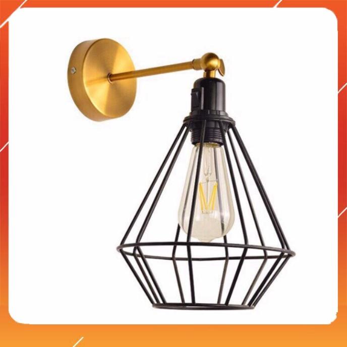 Đèn tường Vintage đế mạ vàng + chao sắt kim cương - đèn tường trang trí quán cà phê TG 7370