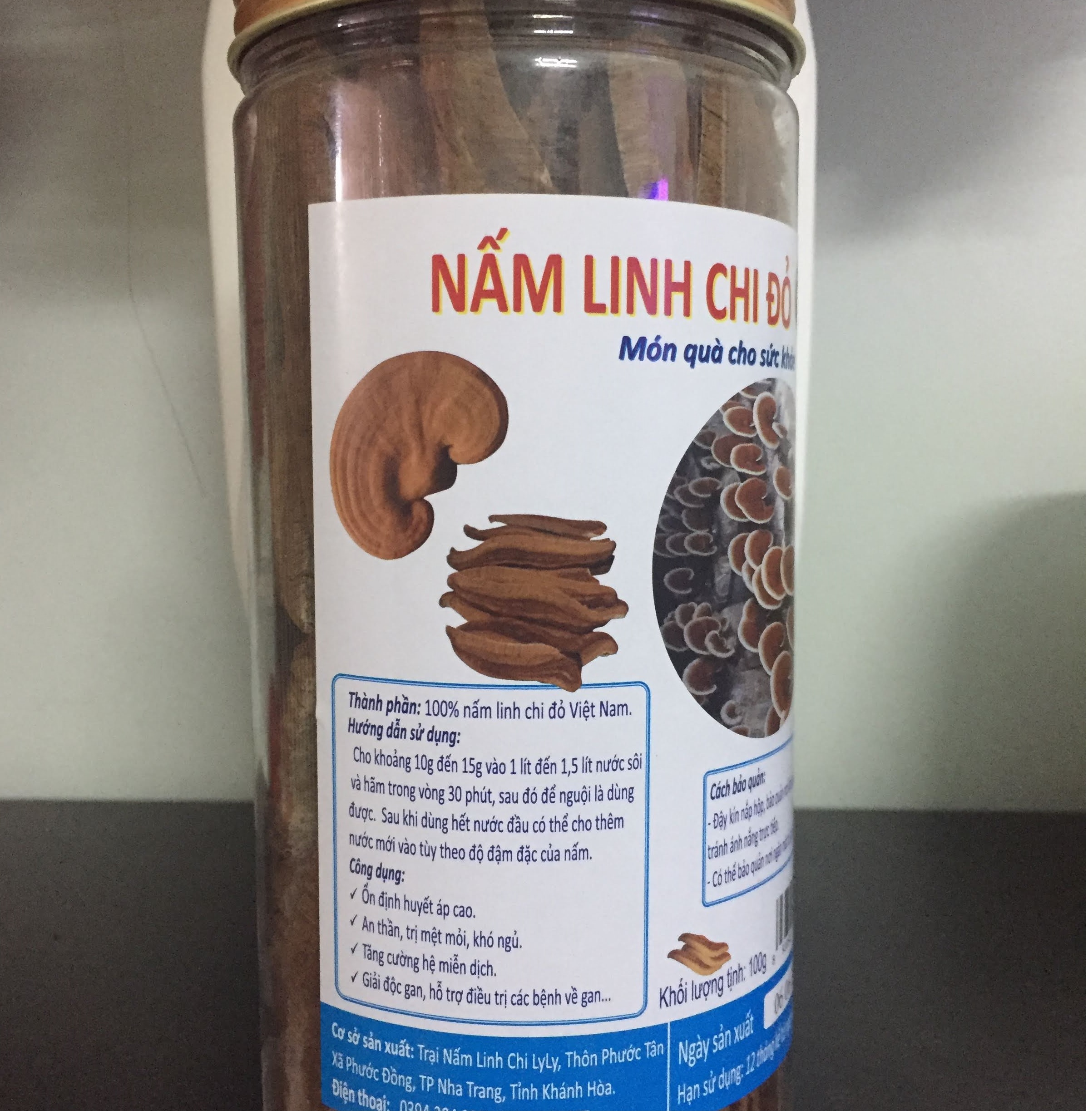 Nấm Linh Chi, hủ 100gram thái lát