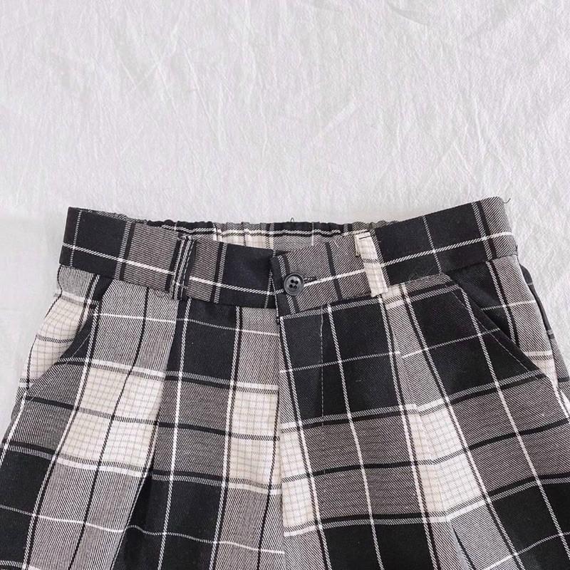 Quần kaki nữ họa tiết caro dáng dài unisex ống rộng phong cách Hàn QUốc, thời trang học sinh sinh viên