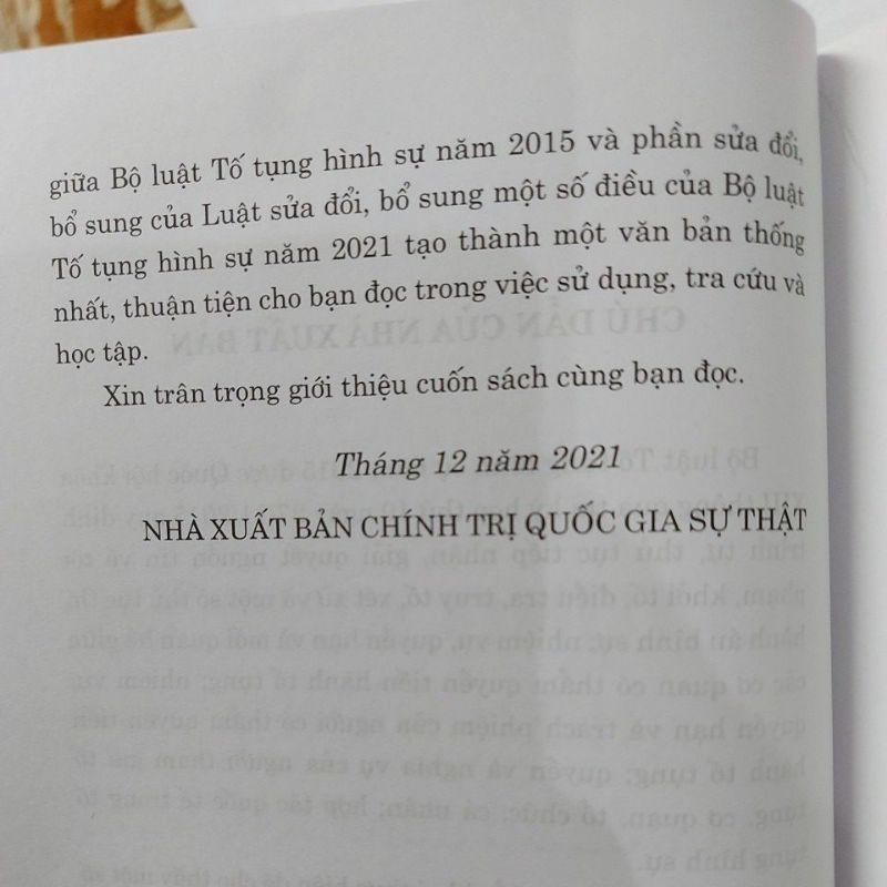 Sách Bộ luật Tố tụng Hình Sự Hiện Hành - Tái Bản Năm 2021 (NXB Chính Trị Quốc Gia Sự Thật)