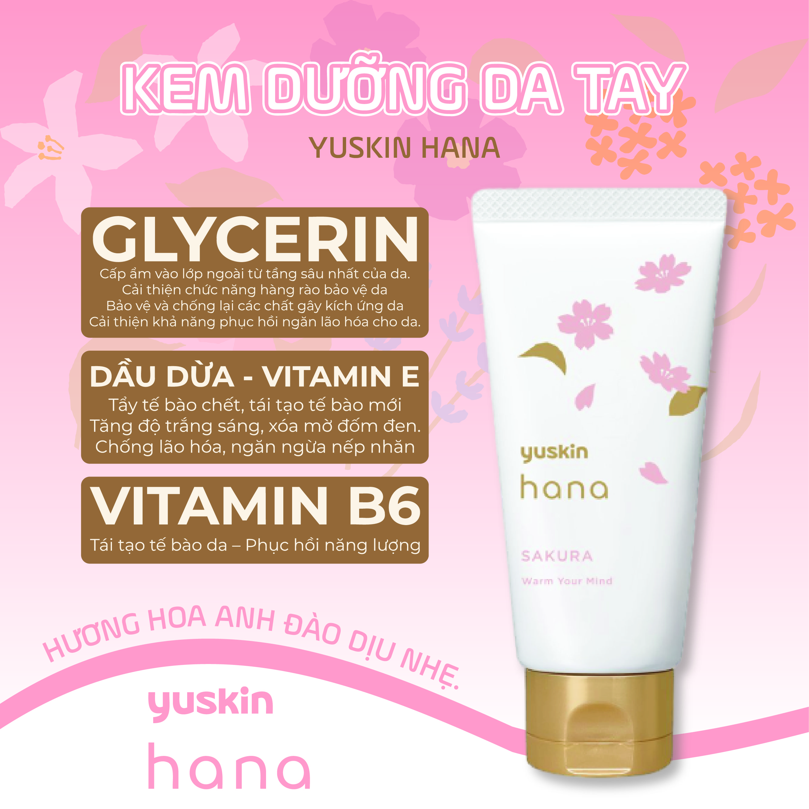 Kem Dưỡng Da Tay Hương Hoa Anh Đào Yuskin Hana Sakura (Tuýp 50G)