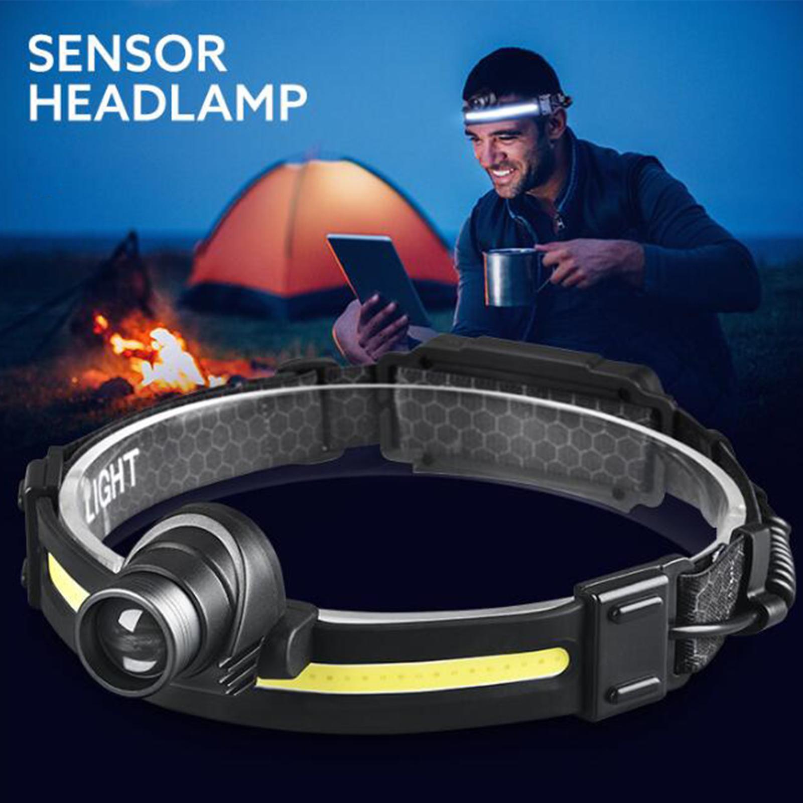 USB Rechargeable Sensor Headlight COB  Flashlight for Hiking Fishing