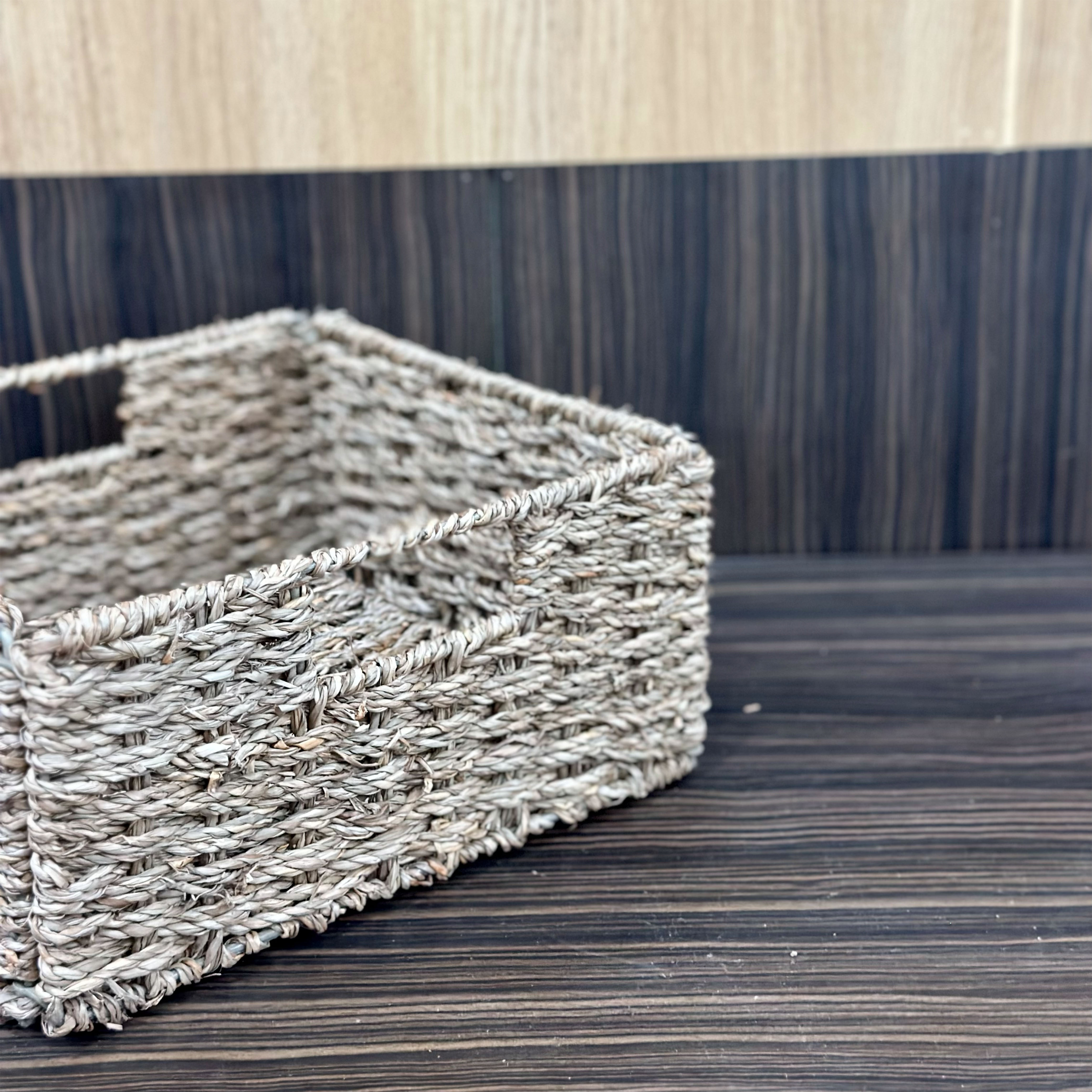 Giỏ cói có vải hình vuông URSPACE đựng mỹ phẩm, sách báo, trang trí decor