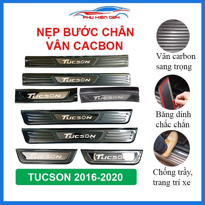 Bộ nẹp bước chân trong ngoài vân Cacbon xe Tucson 2016-2017-2018-2019-2020 chống trầy làm đẹp ô tô