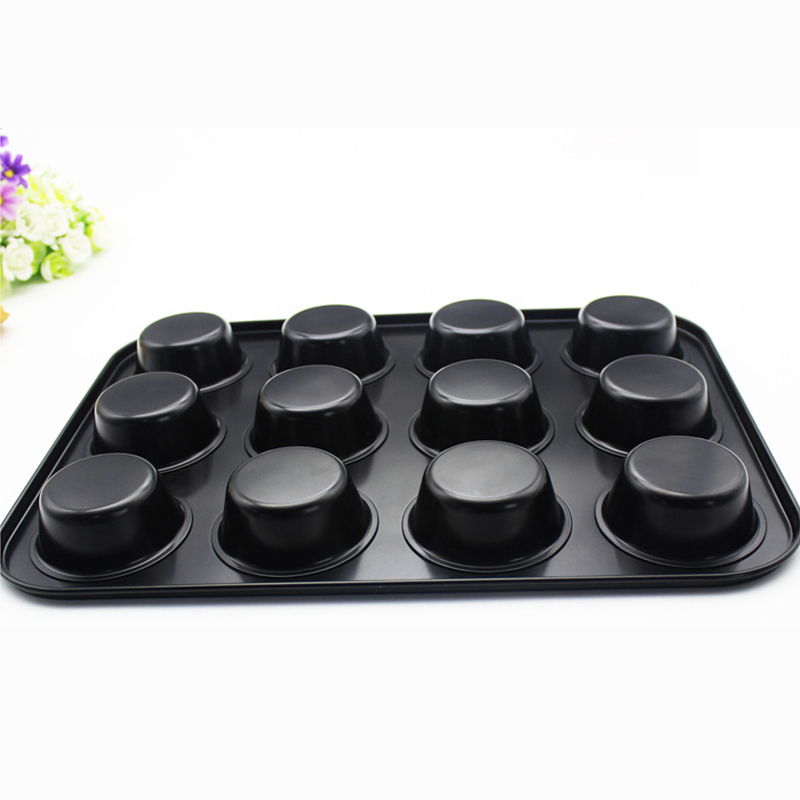Khuôn Làm Bánh Nướng Bánh Cupcake, Muffin, Rau Câu 12 Ô Thép Carbon Chống Dính Cao Cấp Đa Năng