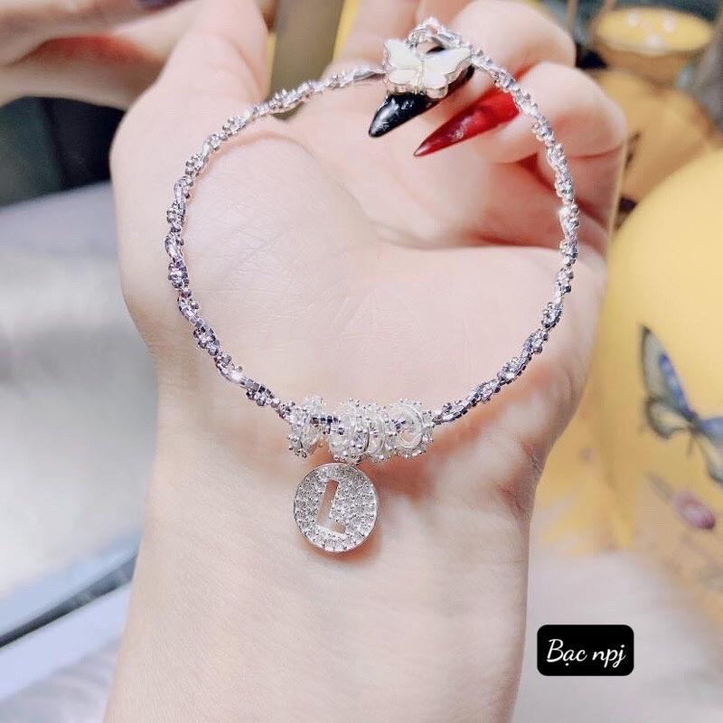 Lắc tết xoắn mix charm chữ , Vòng tay nữ Bạc Ta ️ SIÊU HOT ️ - Bạc Npj