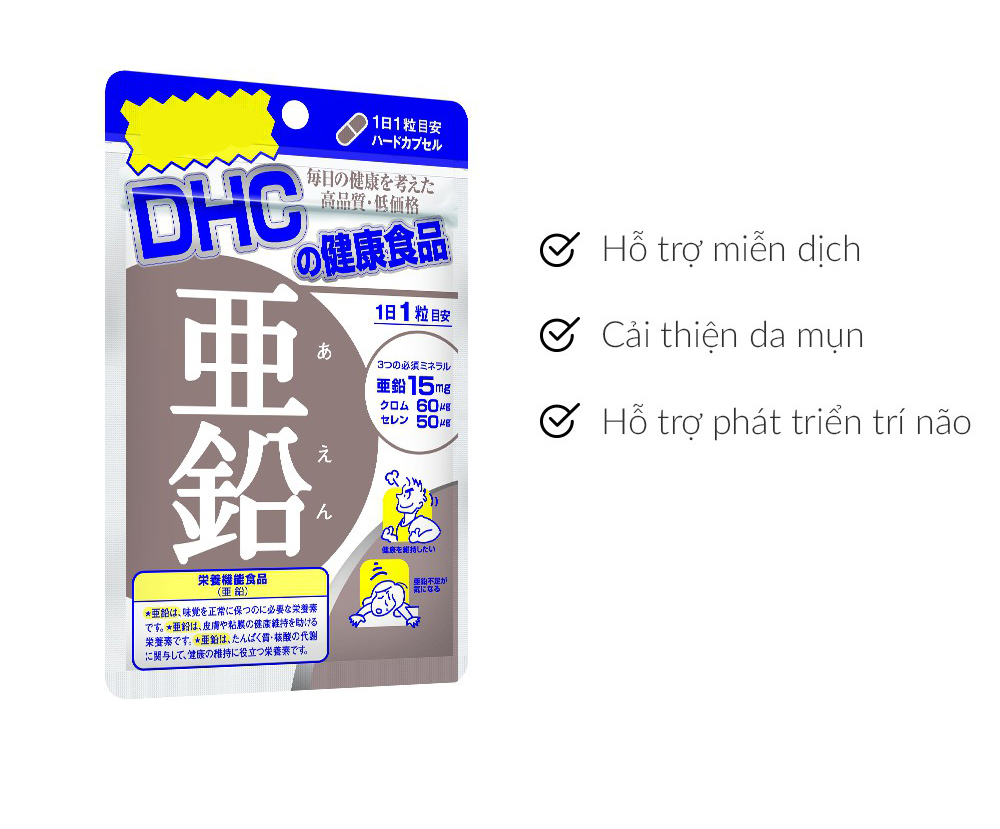 Viên uống hỗ trợ giảm mụn bổ sung kẽm DHC zinc TẶNG mặt nạ Sexylook (Nhập khẩu)